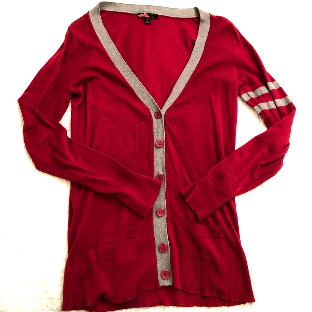 Red cardigan